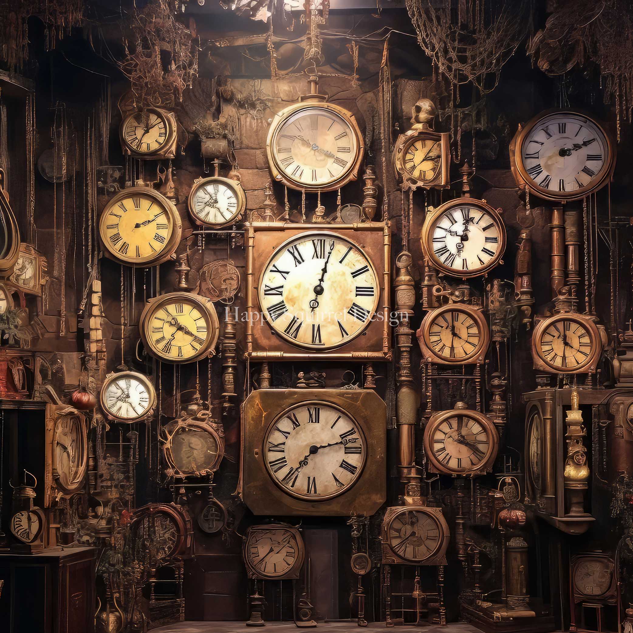 Kate Antique Clock Wall Backdrop Designed by Happy Squirrel Design - Kate Backdrop AU
