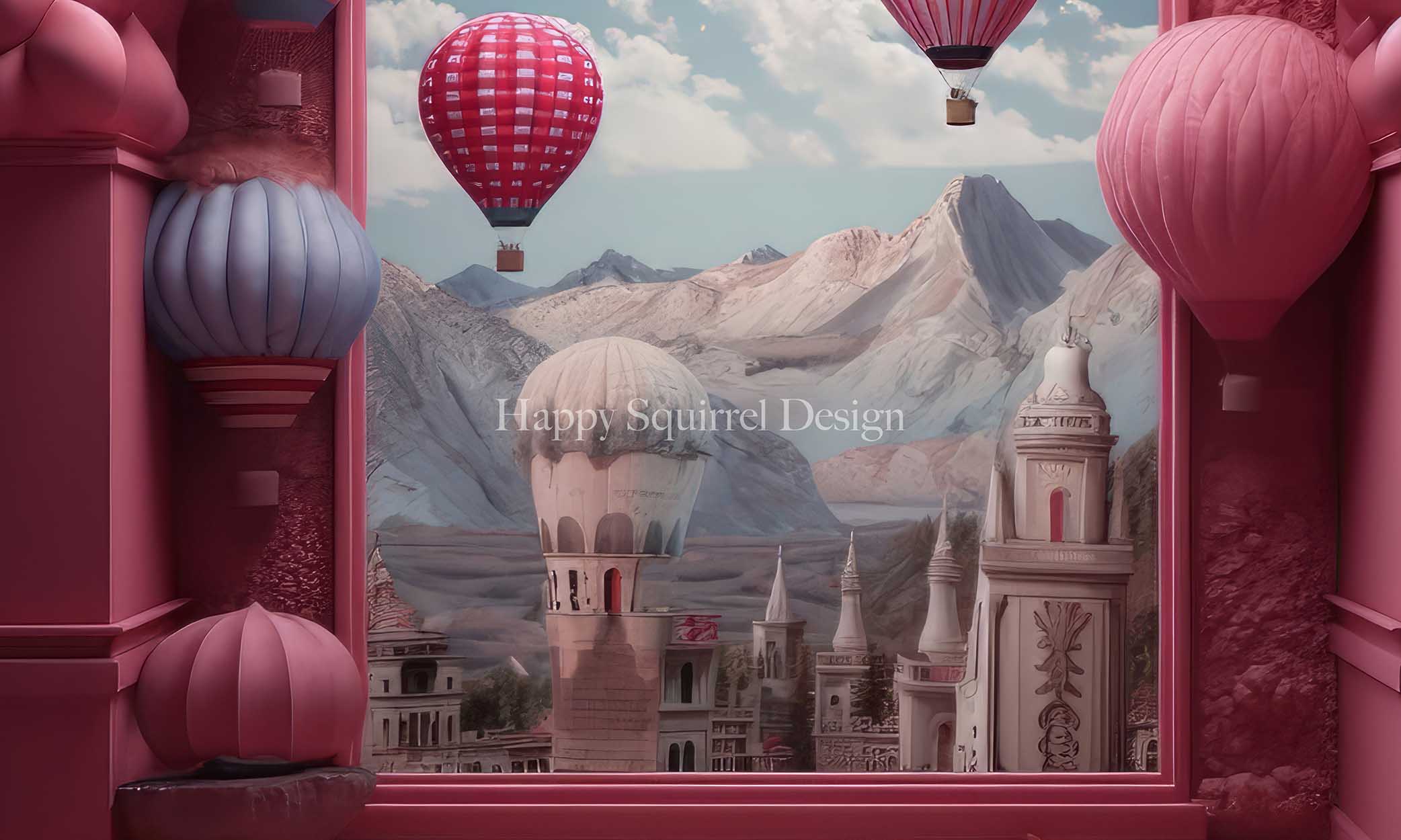 Kate Hot Air Balloon Window Backdrop Designed by Happy Squirrel Design - Kate Backdrop AU