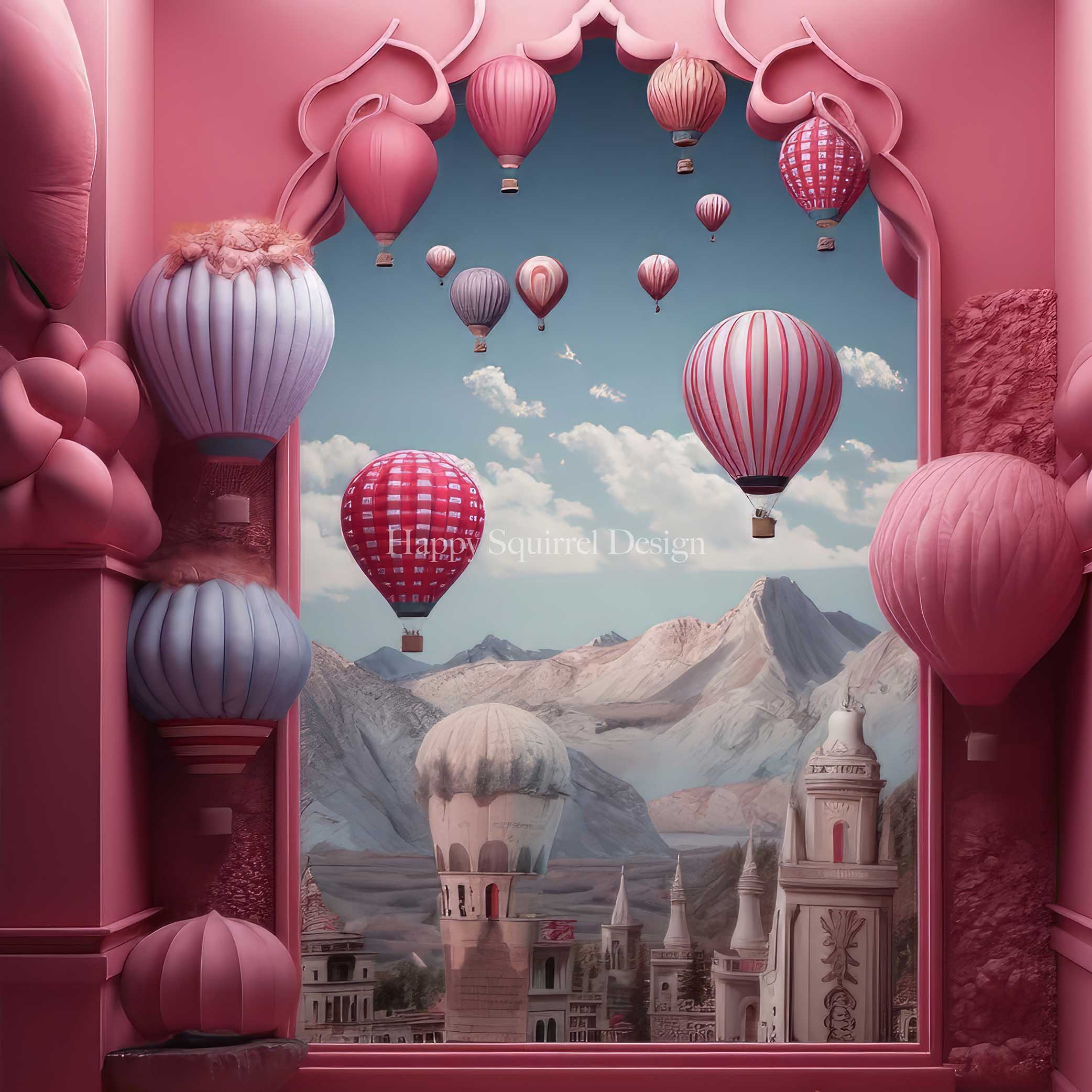 Kate Hot Air Balloon Window Backdrop Designed by Happy Squirrel Design - Kate Backdrop AU