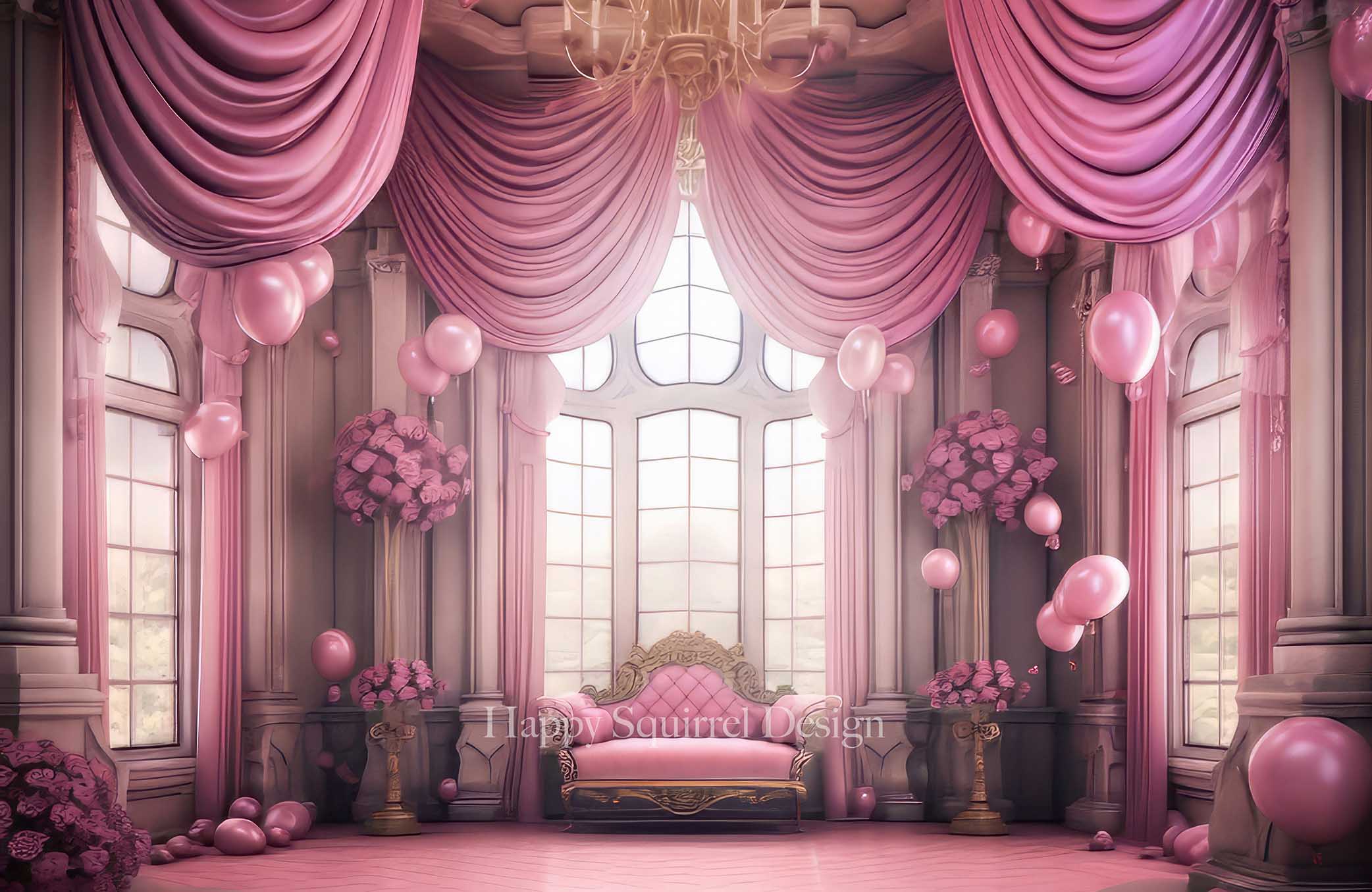 Kate Princess Room Backdrop Pink Curtains Designed by Happy Squirrel Design - Kate Backdrop AU