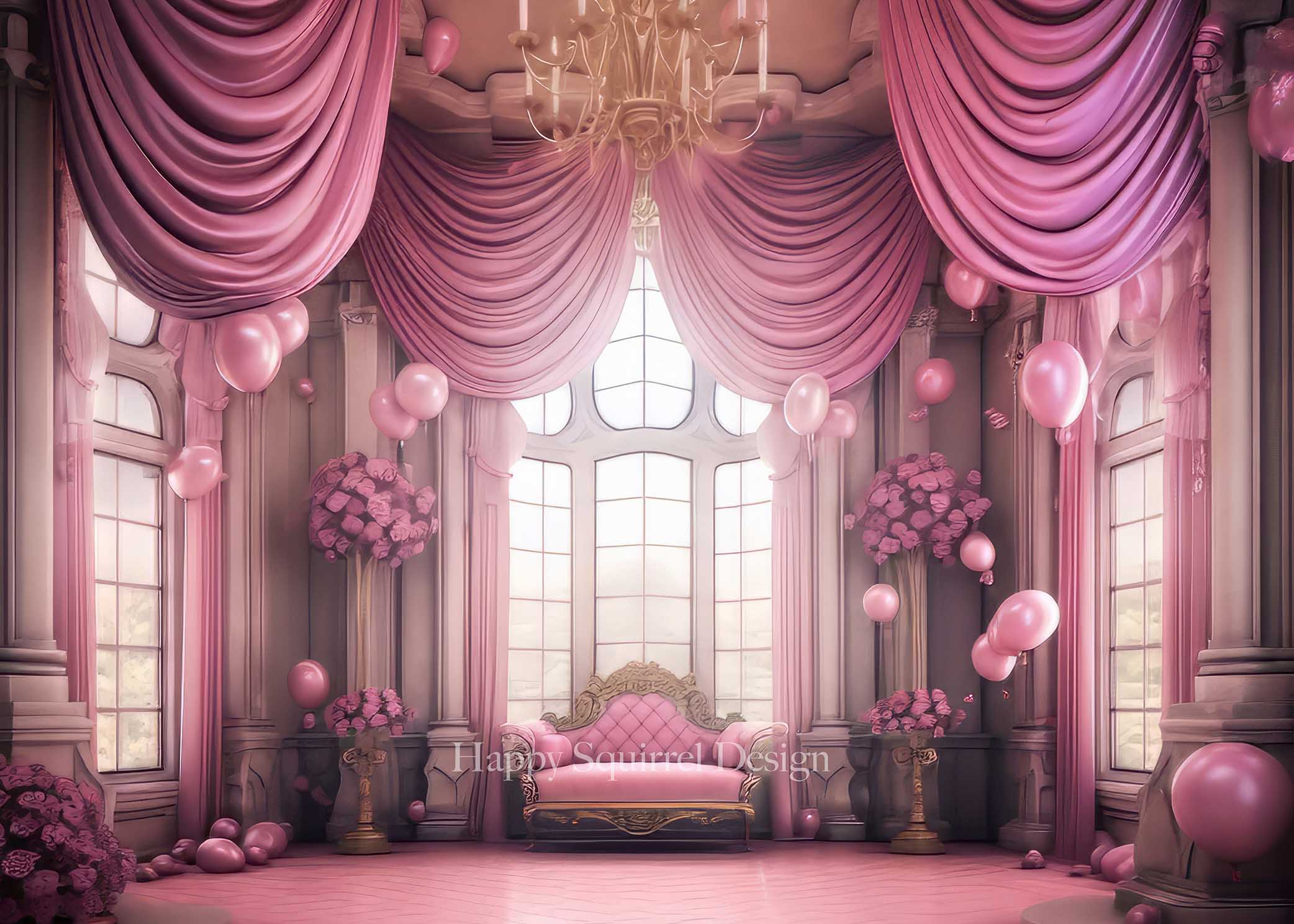 Kate Princess Room Backdrop Pink Curtains Designed by Happy Squirrel Design - Kate Backdrop AU