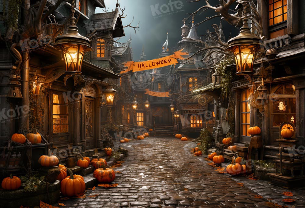 Kate Halloween Pumpkin Town Backdrop Designed by Emetselch