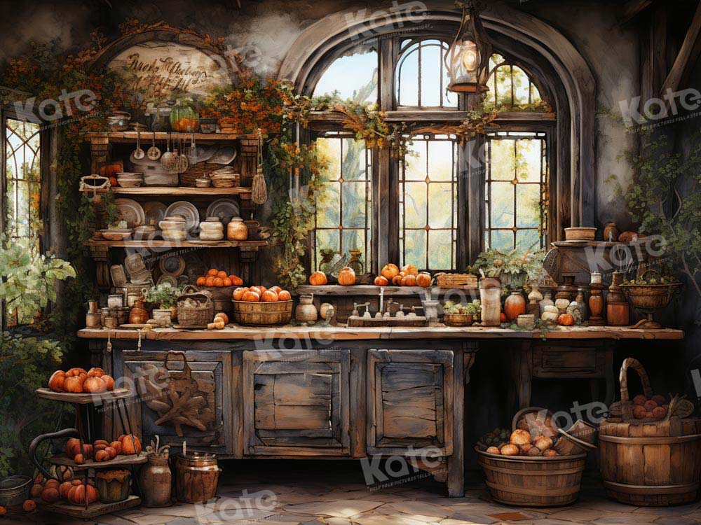 Kate Retro Autumn Painted Kitchen Backdrop Designed by Emetselch