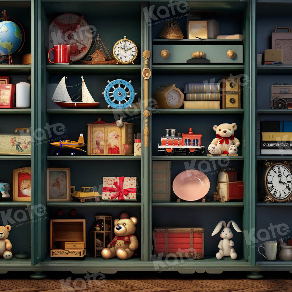 Kate Teddy Bear Toy Green Shelf Birthday Backdrop Designed by Emetselch - Kate Backdrop AU