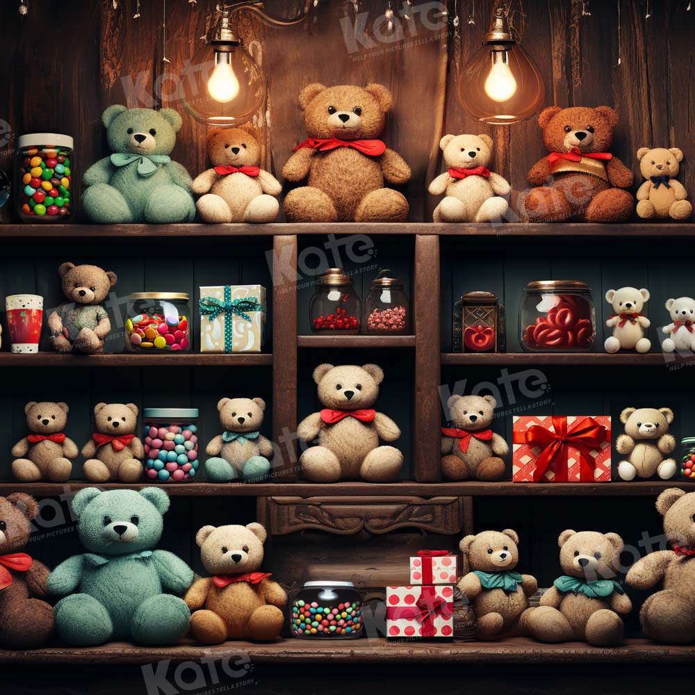 Kate Teddy Bear Shelf Gifts Birthday Backdrop Designed by Emetselch - Kate Backdrop AU