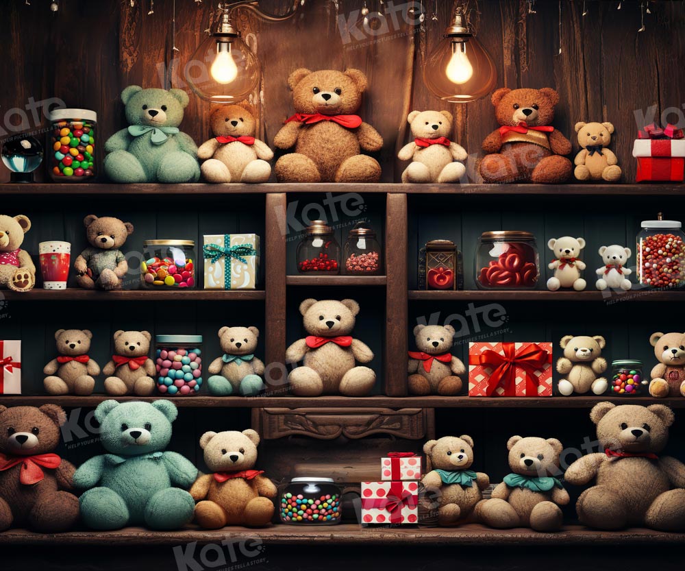 Kate Teddy Bear Shelf Gifts Birthday Backdrop Designed by Emetselch - Kate Backdrop AU