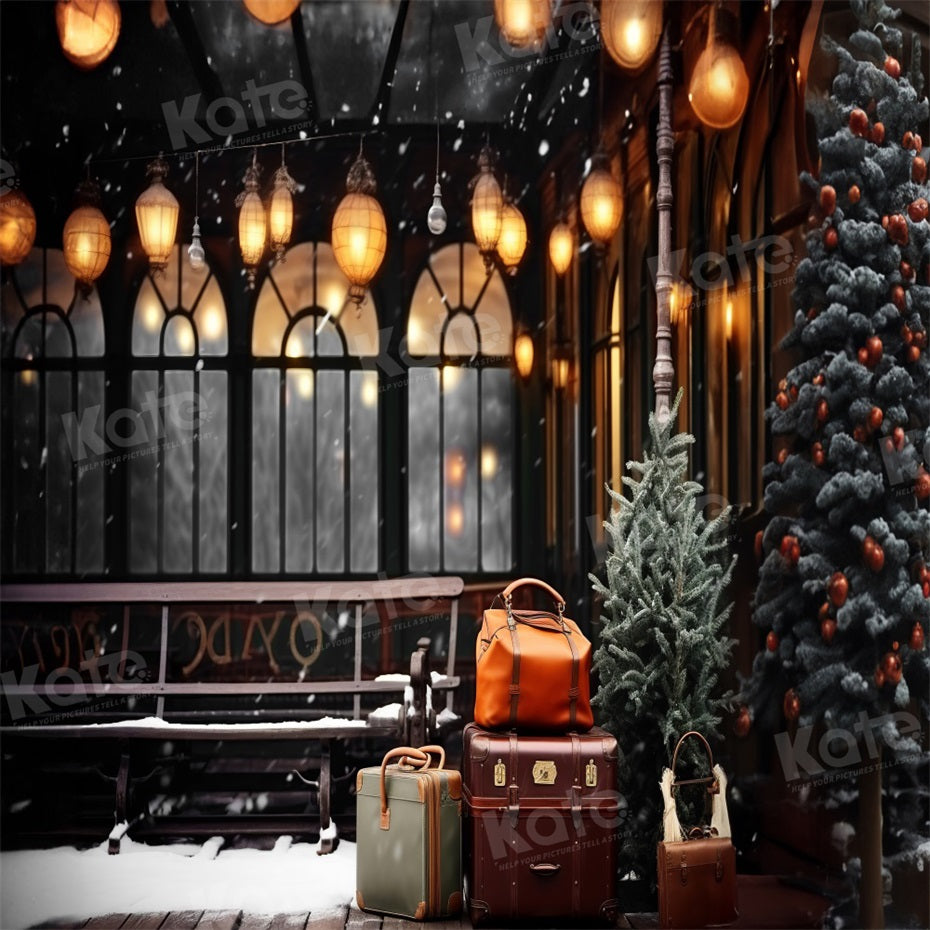Kate Winter Train Station Platform Luggage Backdrop for Photography