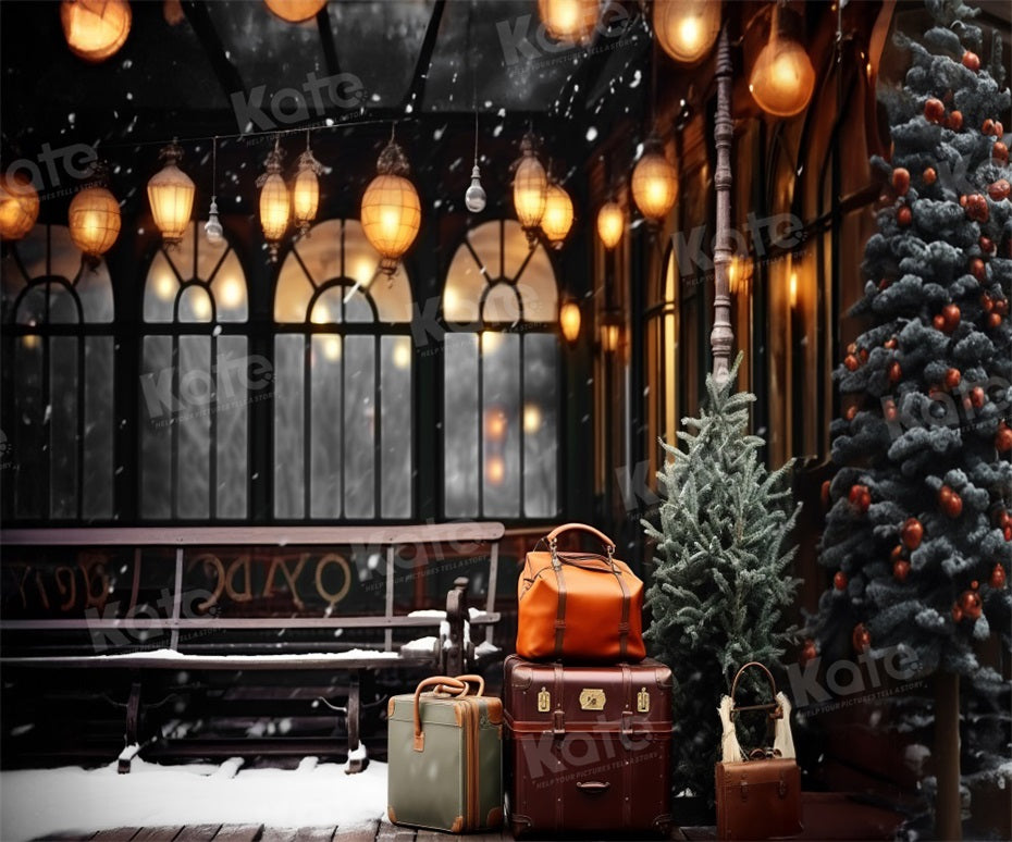 Kate Winter Train Station Platform Luggage Backdrop for Photography