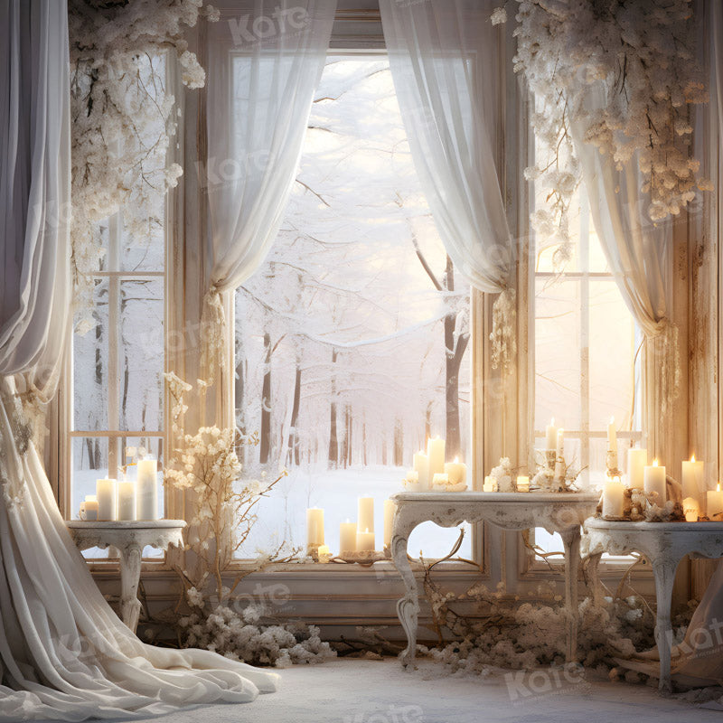 Kate Winter White Elegant Communion Candle Backdrop for Photography