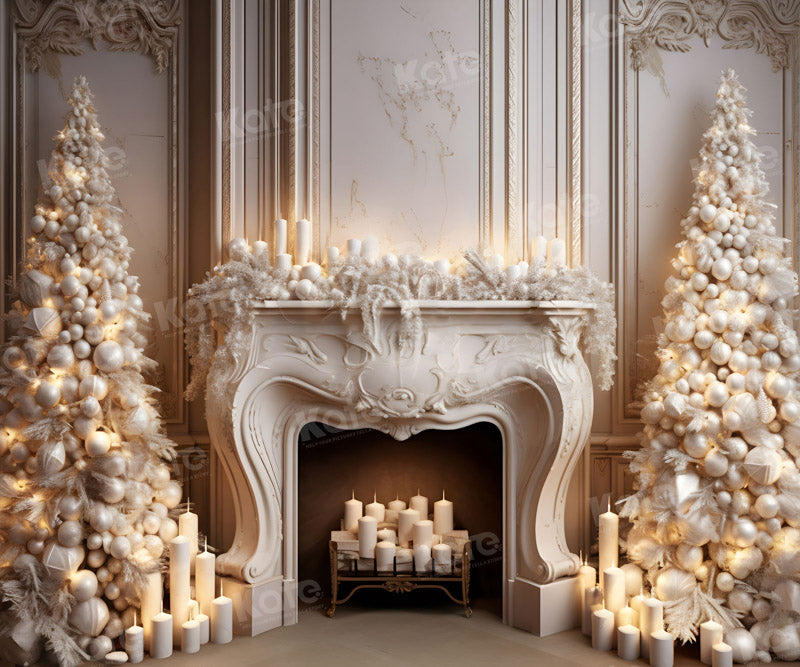 Kate Christmas Communion Candle Backdrop White Fireplace Tree for Photography