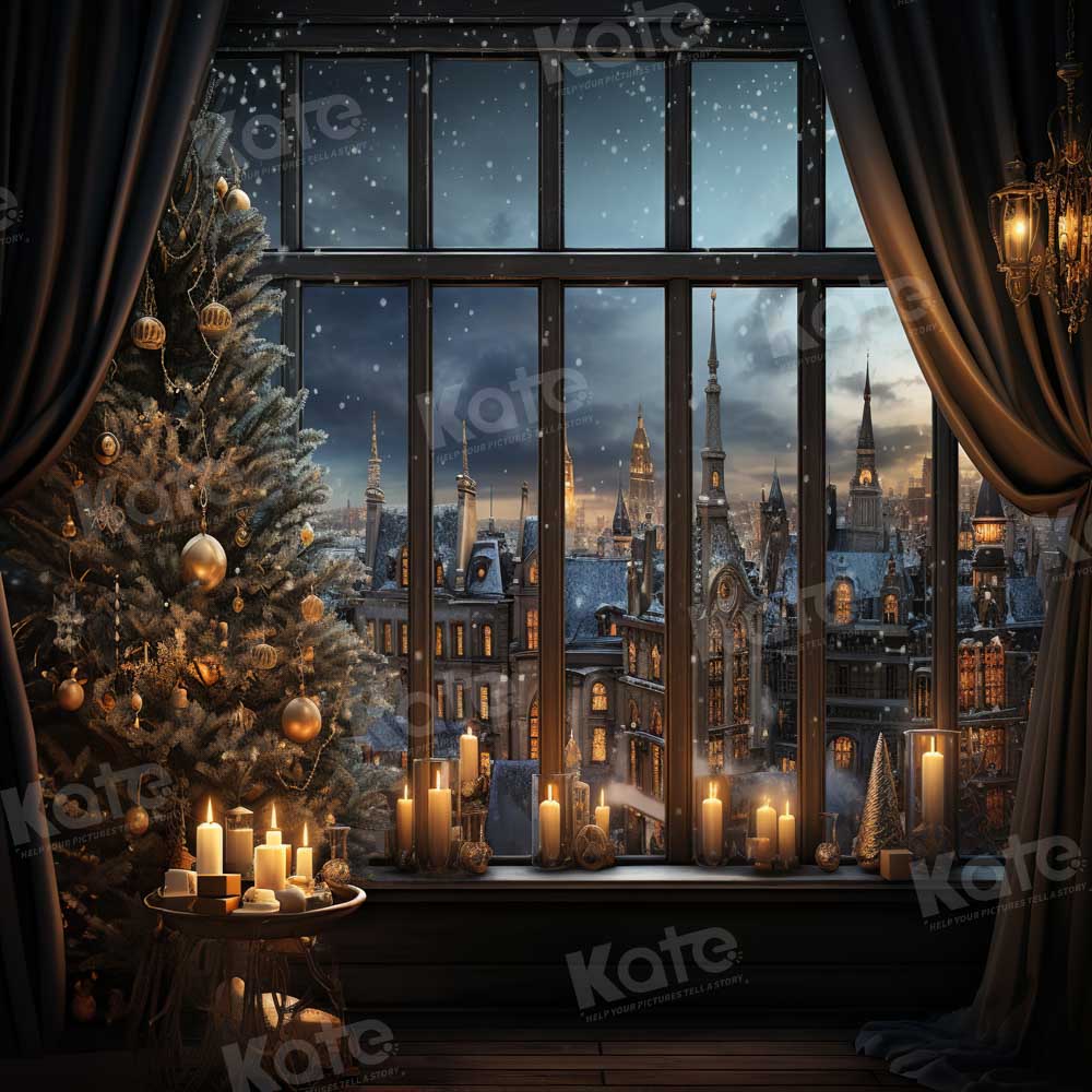 Kate Winter Snow Night Candlelight Window Backdrop Dsigned by Emetselch