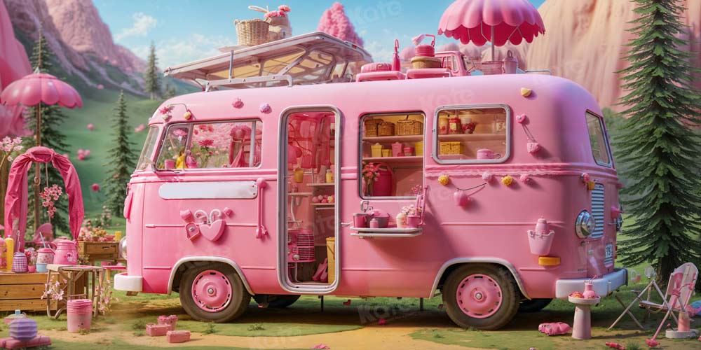 Kate Doll Picnic Pink Bus Backdrop Dsigned by Emetselch - Kate Backdrop AU