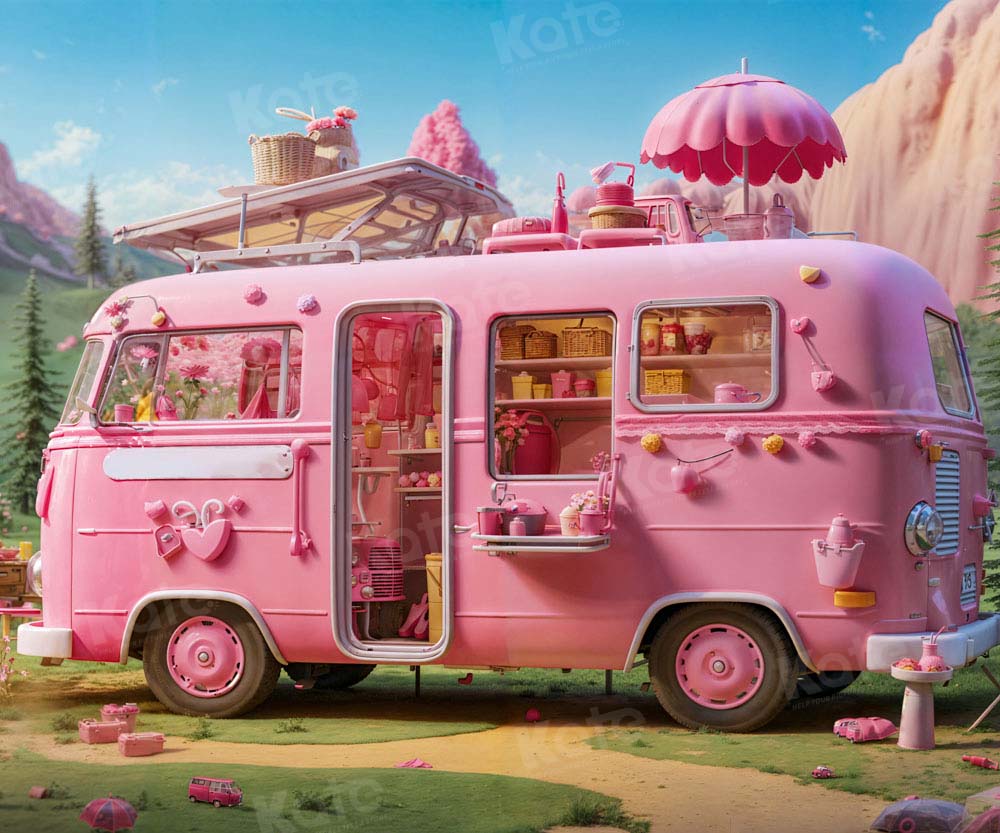 Kate Doll Picnic Pink Bus Backdrop Dsigned by Emetselch - Kate Backdrop AU