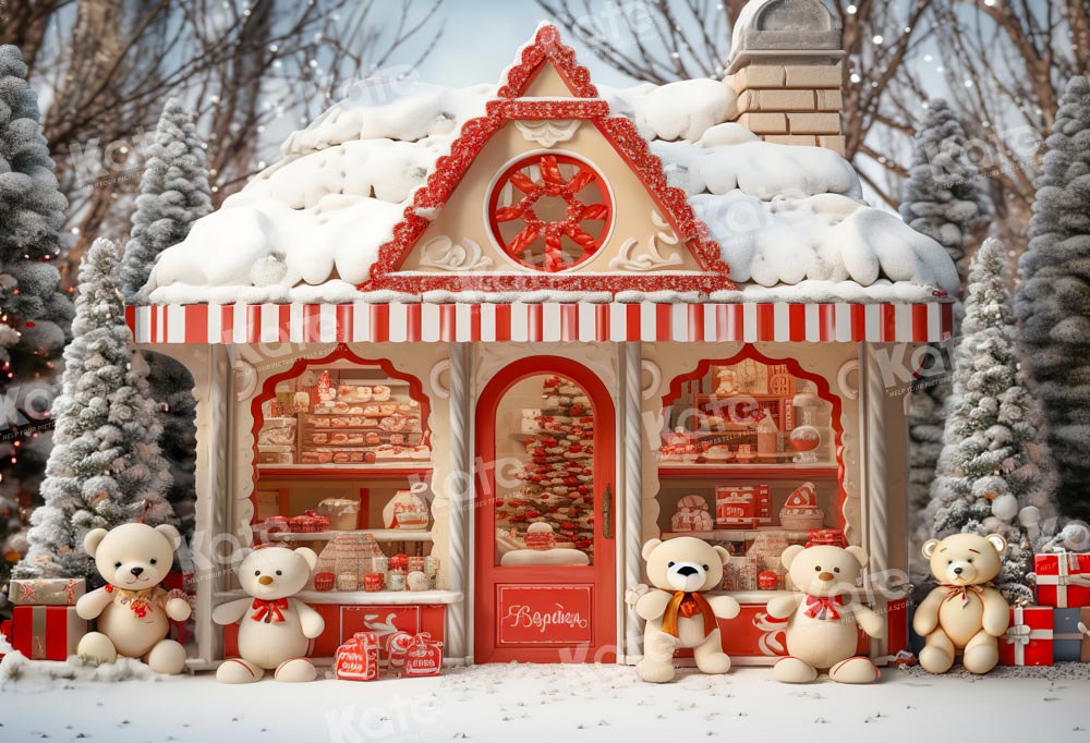Kate Christmas Tree Snow Bear Backdrop Designed by Emetselch - Kate Backdrop AU