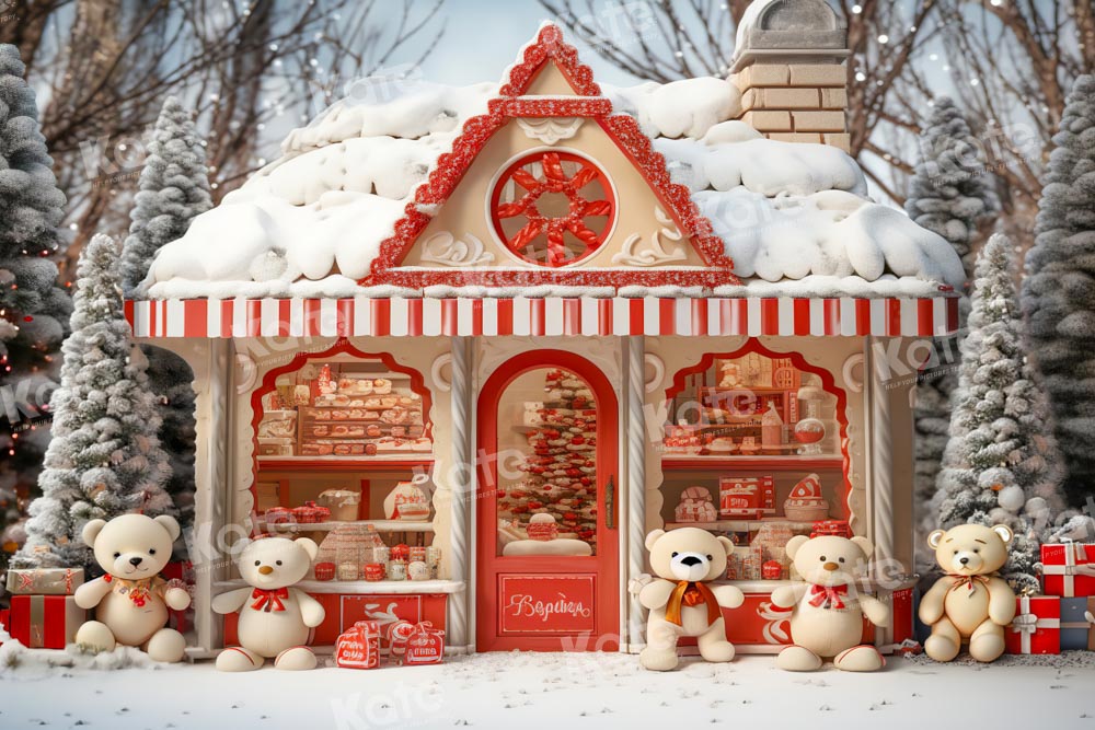 Kate Christmas Tree Snow Bear Backdrop Designed by Emetselch - Kate Backdrop AU