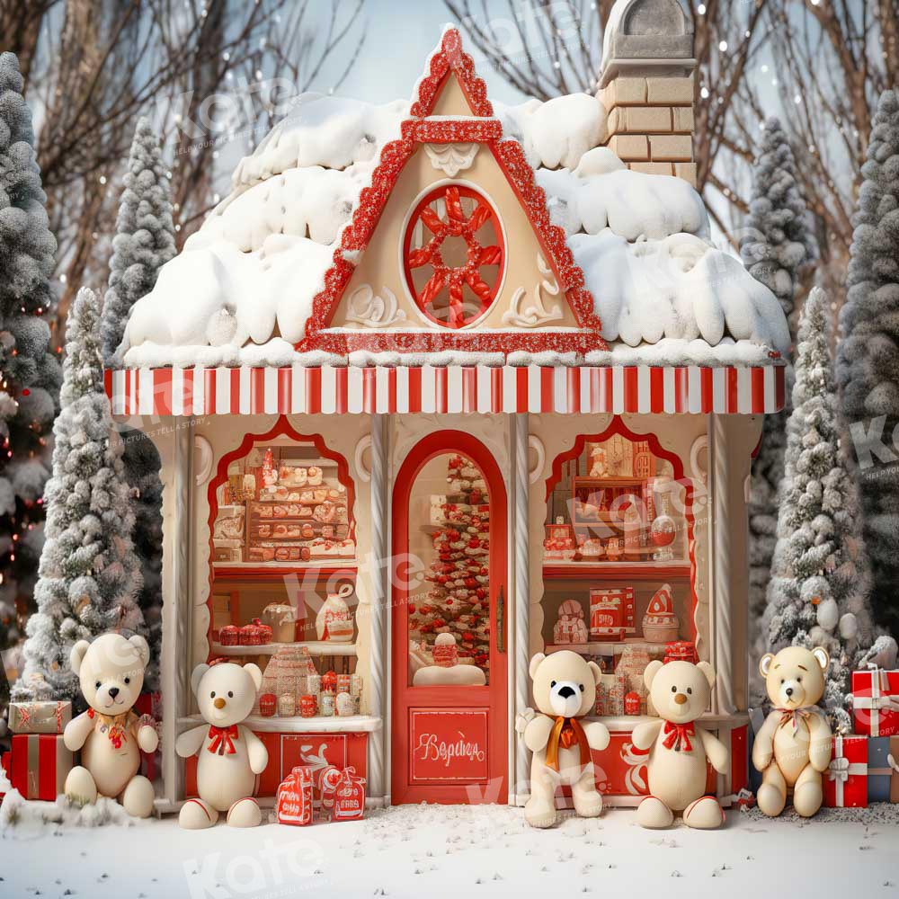 Kate Christmas Tree Snow Bear Backdrop Designed by Emetselch - Kate Backdrop AU