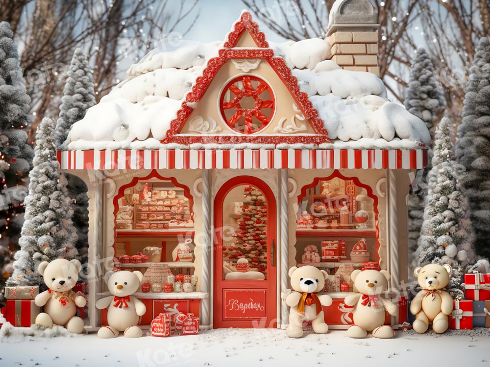 Kate Christmas Tree Snow Bear Backdrop Designed by Emetselch - Kate Backdrop AU