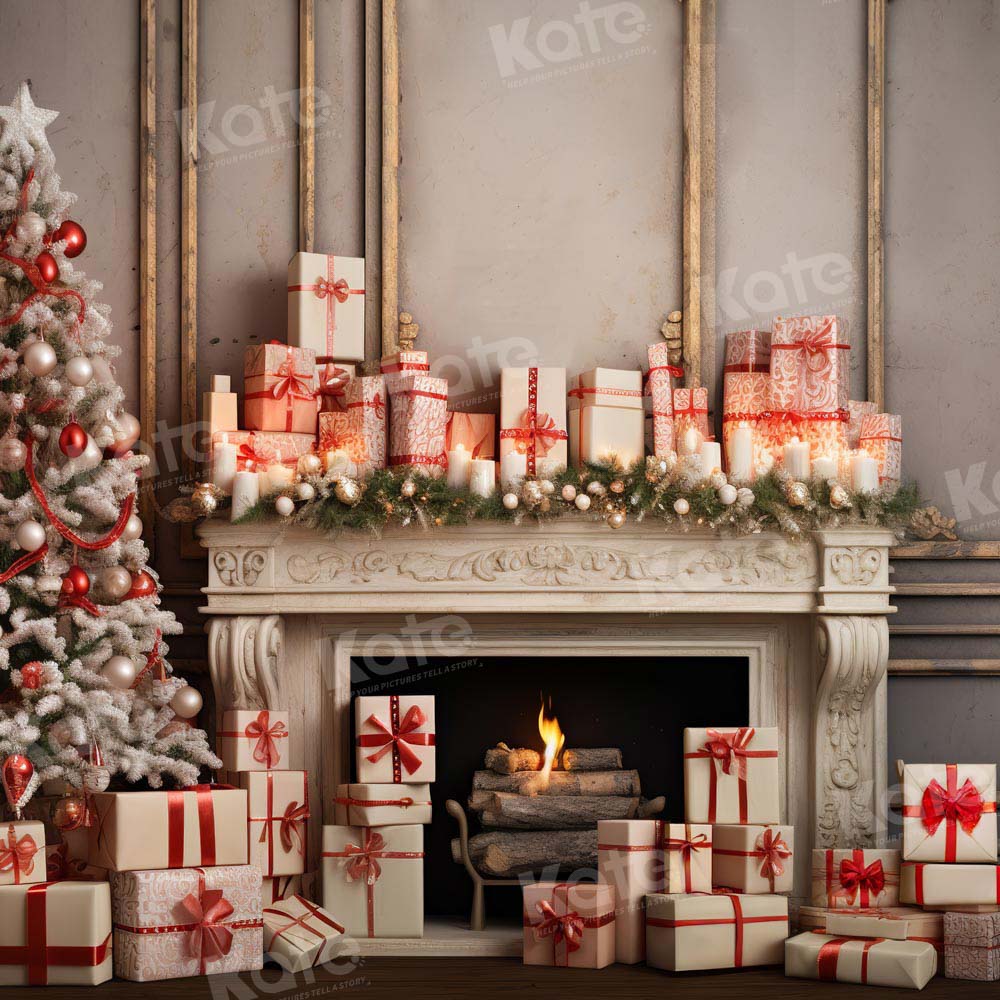 Kate Christmas Tree Presents Fireplace Backdrop Designed by Emetselch - Kate Backdrop AU