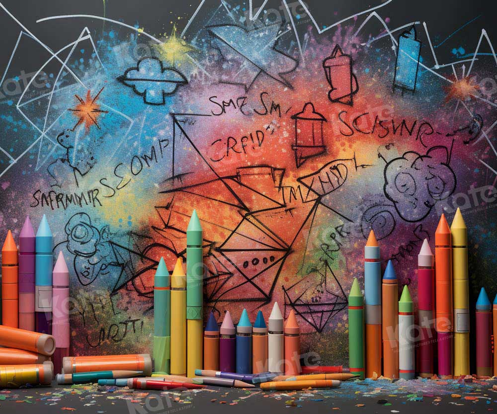 Kate Back to School Doodle Crayons Backdrop Designed by Emetselch