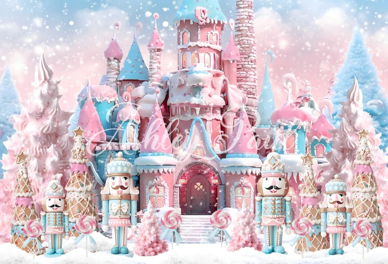 Kate Winter Christmas Pink Nutcracker Castle Backdrop Designed by Ashley Paul - Kate Backdrop AU