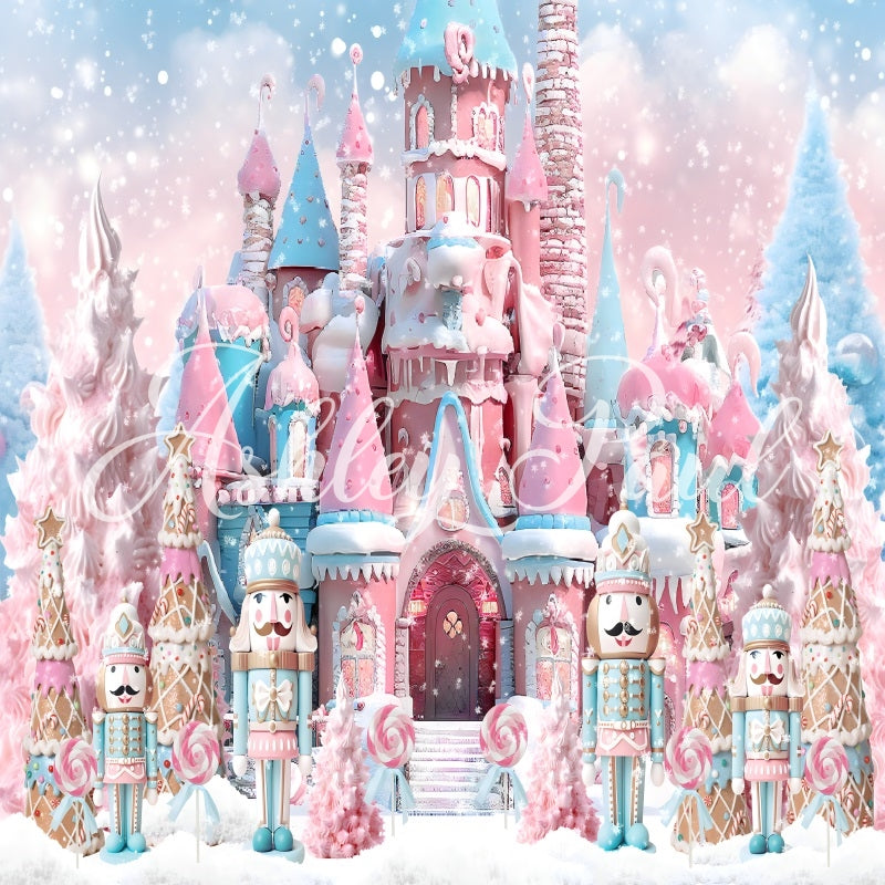 Kate Winter Christmas Pink Nutcracker Castle Backdrop Designed by Ashley Paul - Kate Backdrop AU