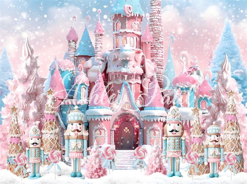 Kate Winter Christmas Pink Nutcracker Castle Backdrop Designed by Ashley Paul - Kate Backdrop AU