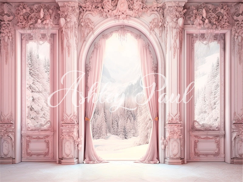 Kate Light Pink Winter Snow Backdrop Designed by Ashley Paul - Kate Backdrop AU