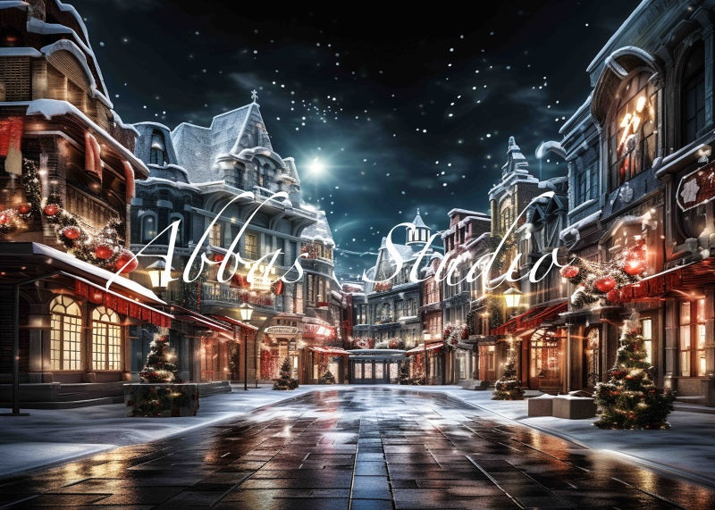 Kate Christmas Night City Street Backdrop Designed by Abbas Studio - Kate Backdrop AU