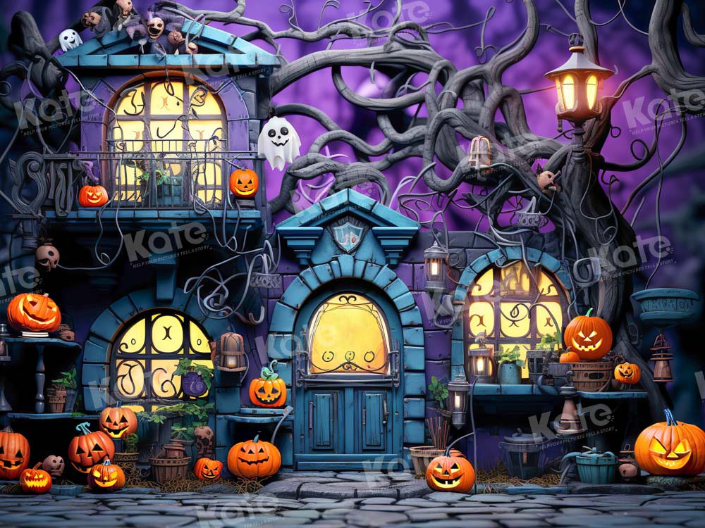 Kate Purple Halloween Pumpkin Spooky Backdrop Designed by Emetselch