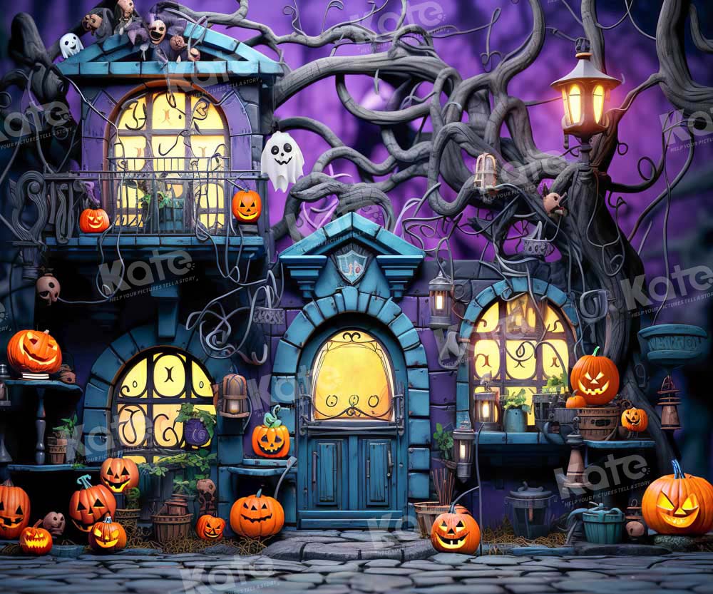 Kate Purple Halloween Pumpkin Spooky Backdrop Designed by Emetselch