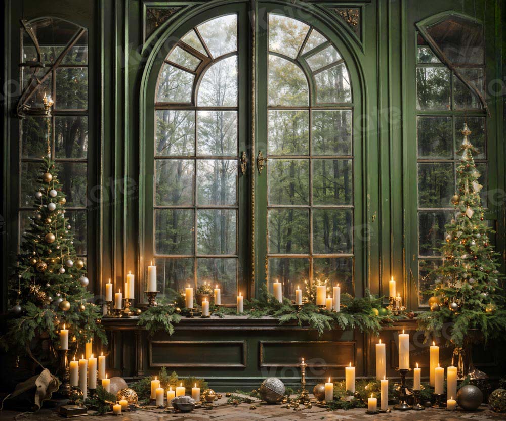 Kate Christmas Green Window Candle Backdrop Designed by Emetselch