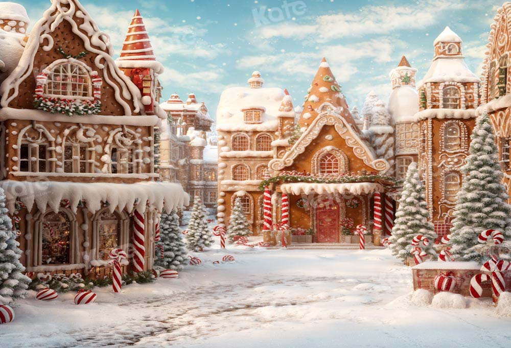 Kate Winter Christmas Backdrop Gingerbread Candy Town Designed by Chain Photography