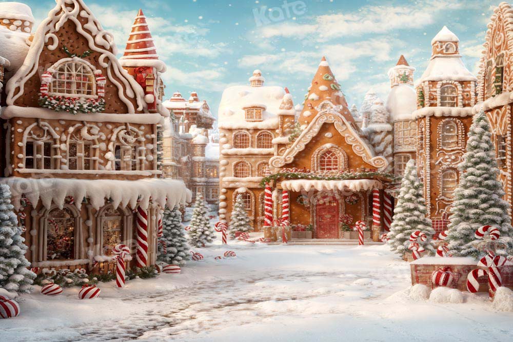 Kate Winter Christmas Backdrop Gingerbread Candy Town Designed by Chain Photography