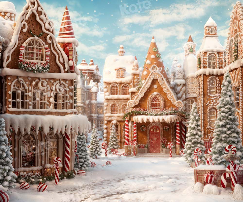 Kate Winter Christmas Backdrop Gingerbread Candy Town Designed by Chain Photography