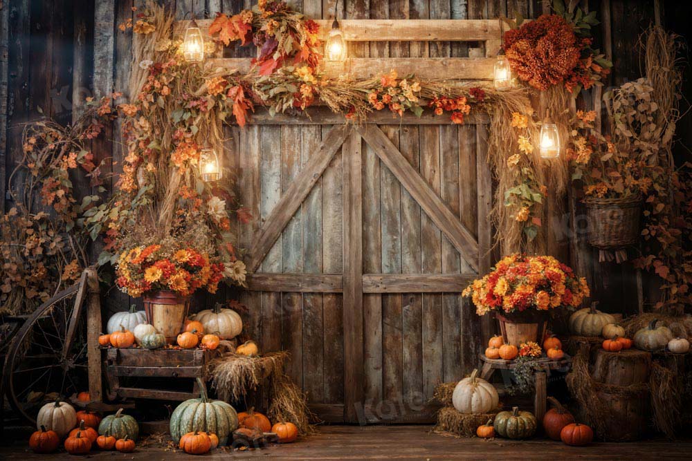 Kate Autumn Leaves Retro Barn Backdrop Designed by Emetselch