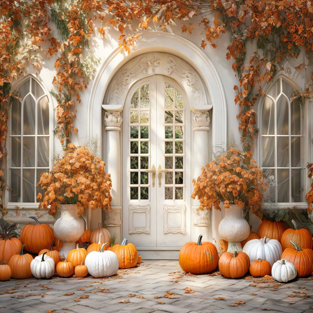 Kate Autumn Pumpkin White Door Backdrop Designed by Emetselch