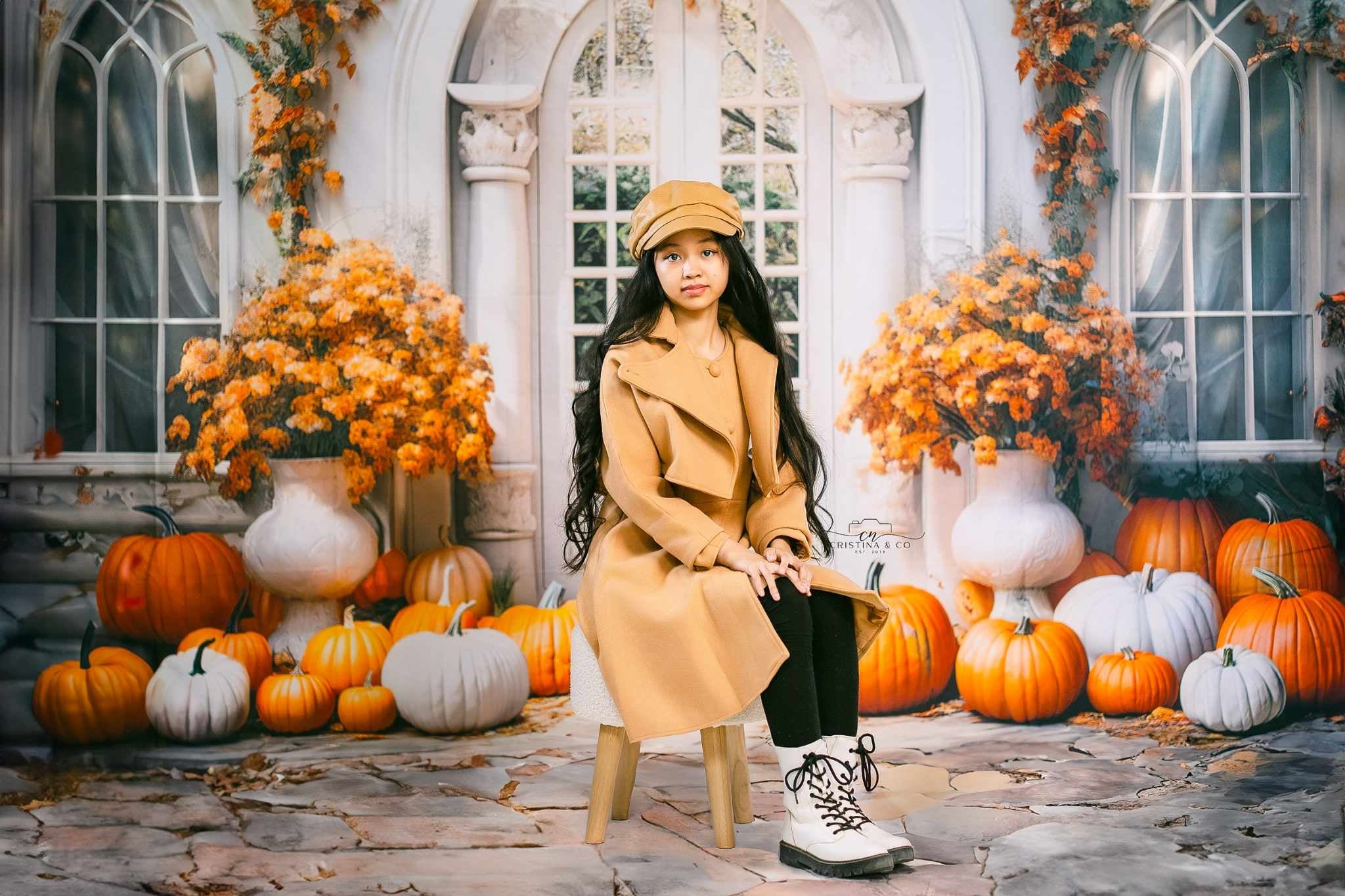Kate Autumn Pumpkin White Door Backdrop Designed by Emetselch