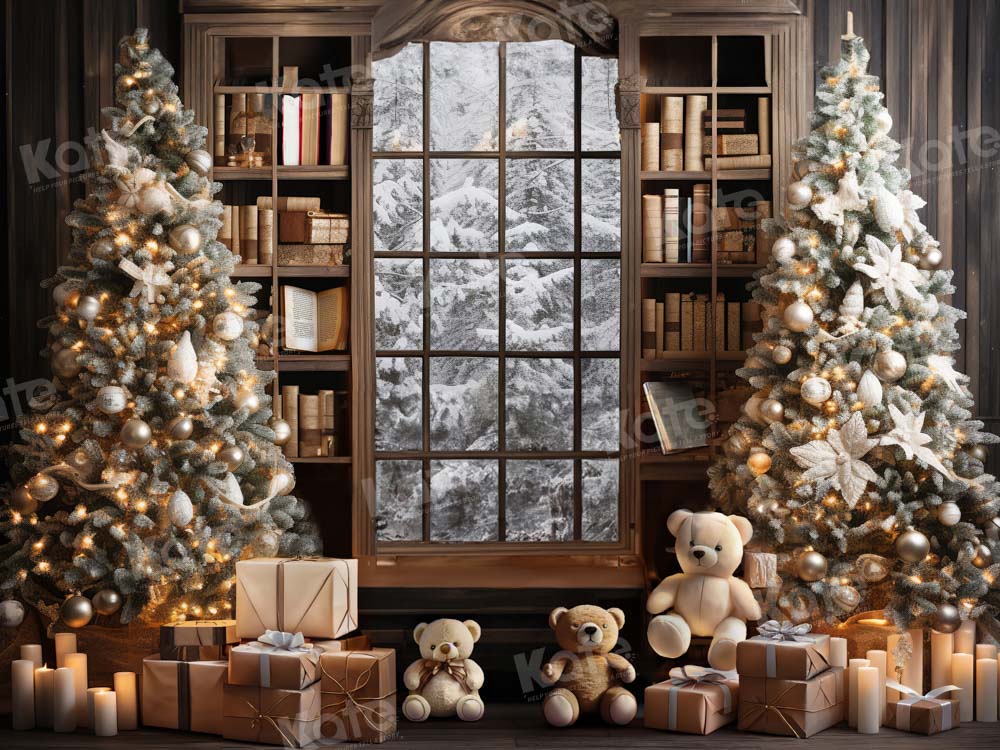 Kate Indoor Bookshelf Christmas Tree Backdrop Teddy Bear Designed by Emetselch