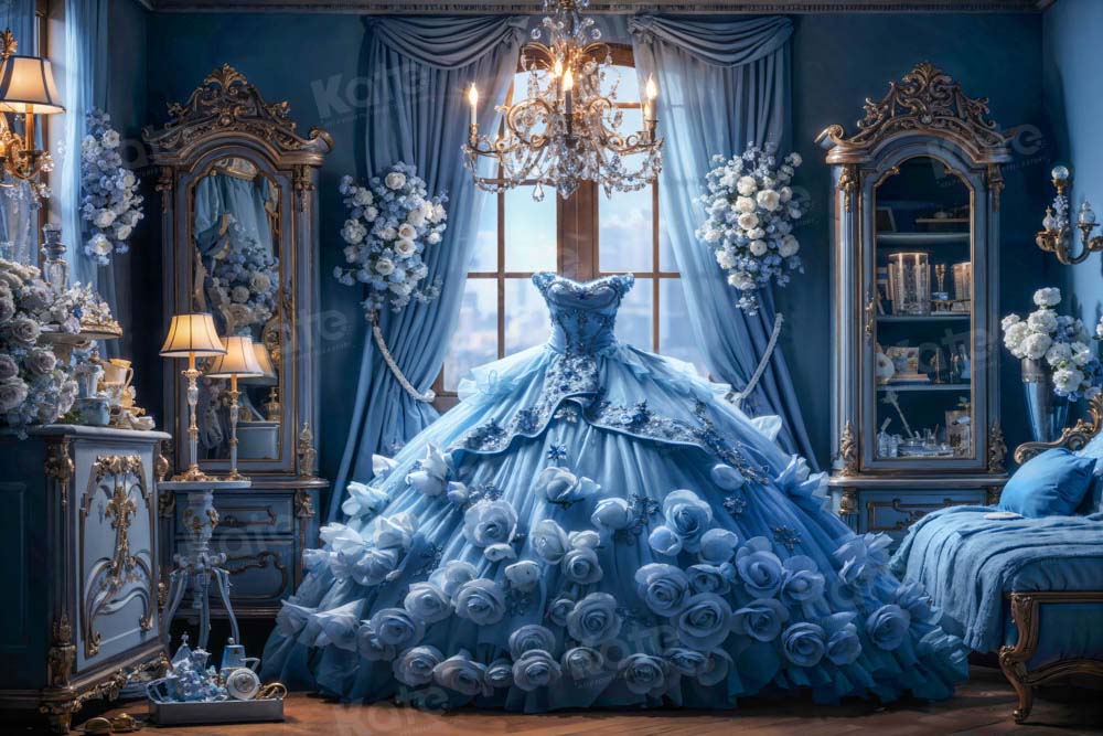 Kate Blue Dress Bedroom Backdrop Flower Designed by GQ - Kate Backdrop AU