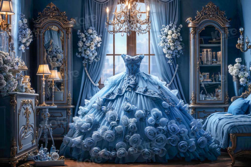 Kate Blue Dress Bedroom Backdrop Flower Designed by GQ - Kate Backdrop AU