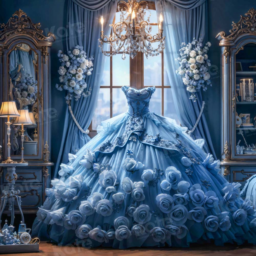 Kate Blue Dress Bedroom Backdrop Flower Designed by GQ - Kate Backdrop AU
