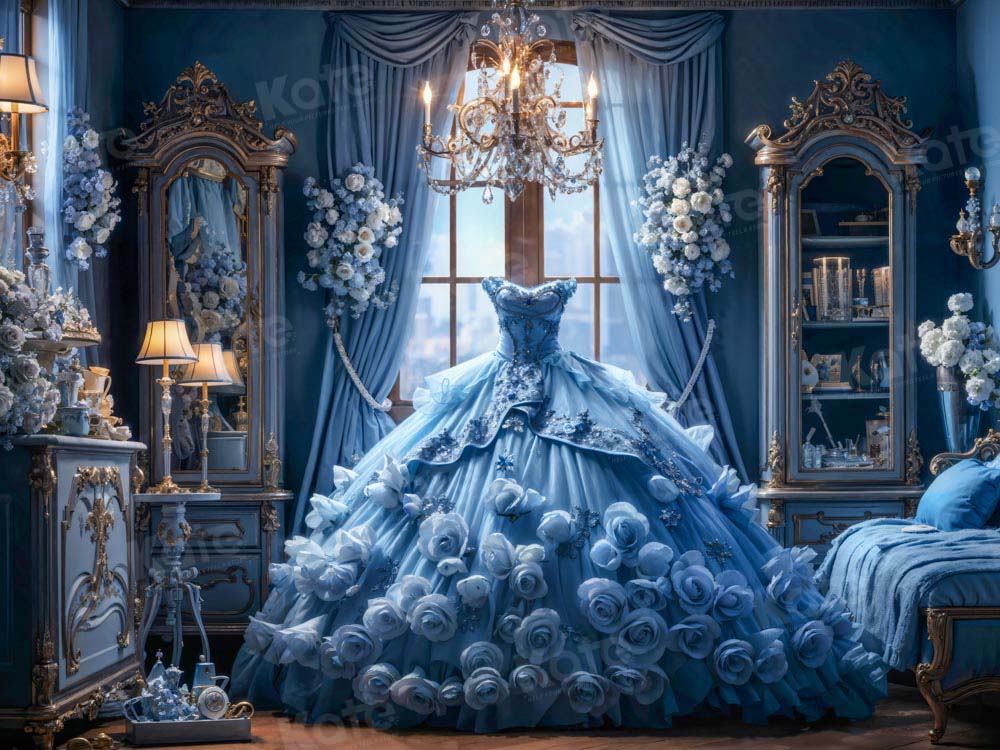 Kate Blue Dress Bedroom Backdrop Flower Designed by GQ - Kate Backdrop AU