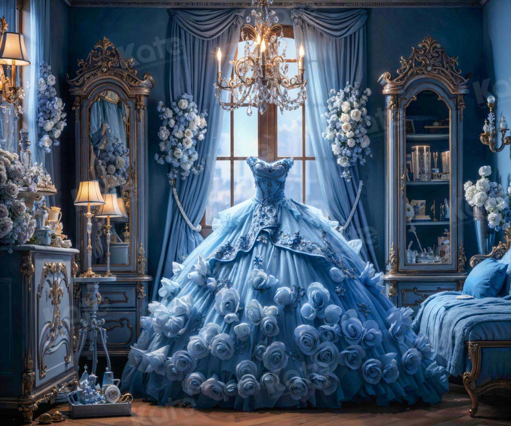Kate Blue Dress Bedroom Backdrop Flower Designed by GQ - Kate Backdrop AU