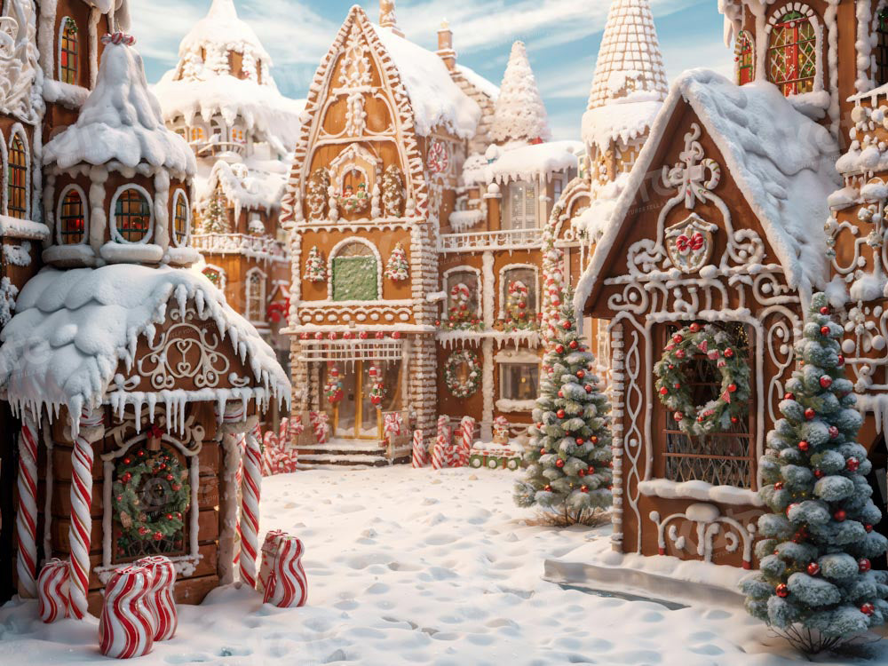Kate Gingerbread House Snow Town Backdrop Designed by Emetselch