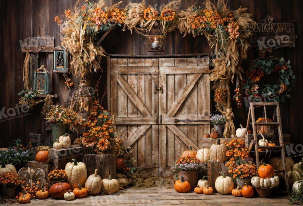 Kate Autumn Barn Pumpkin Backdrop Designed by Emetselch - Kate Backdrop AU
