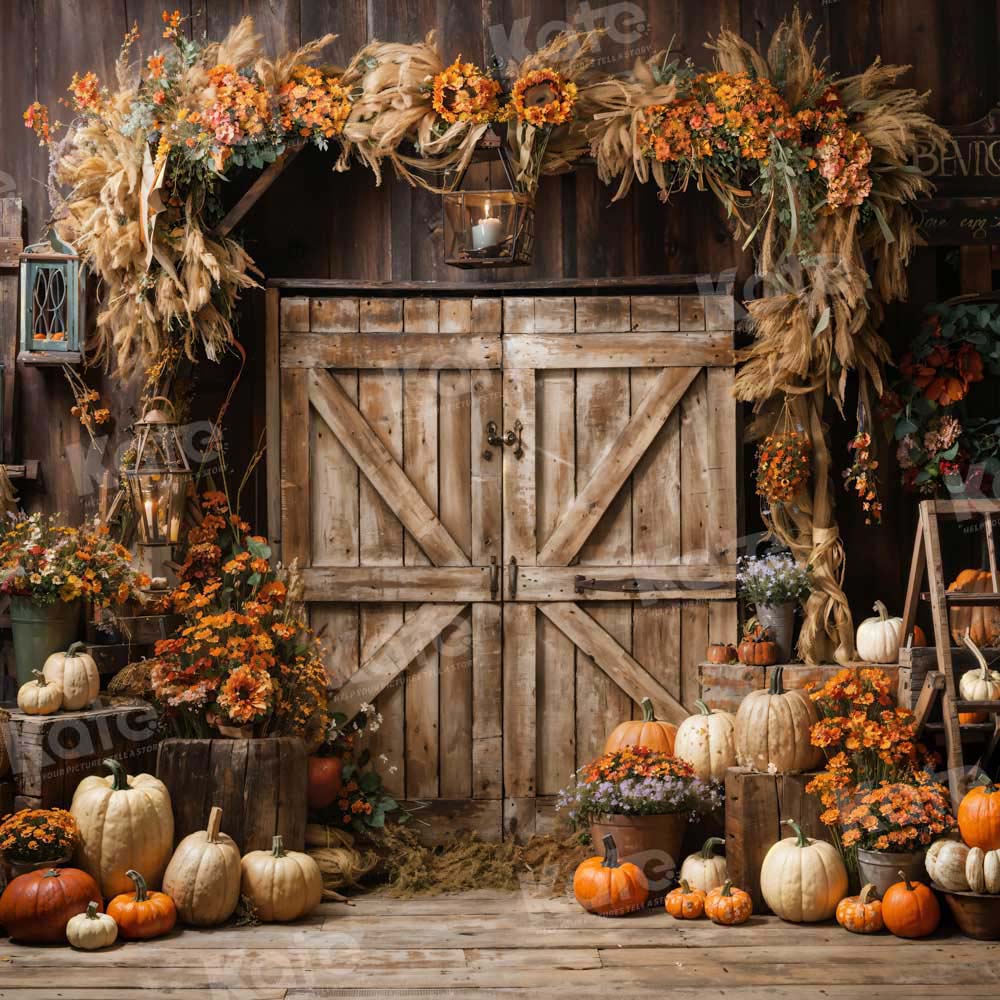Kate Autumn Barn Pumpkin Backdrop Designed by Emetselch - Kate Backdrop AU