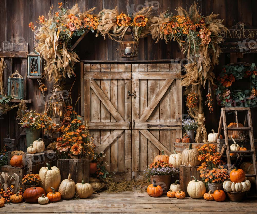 Kate Autumn Barn Pumpkin Backdrop Designed by Emetselch - Kate Backdrop AU