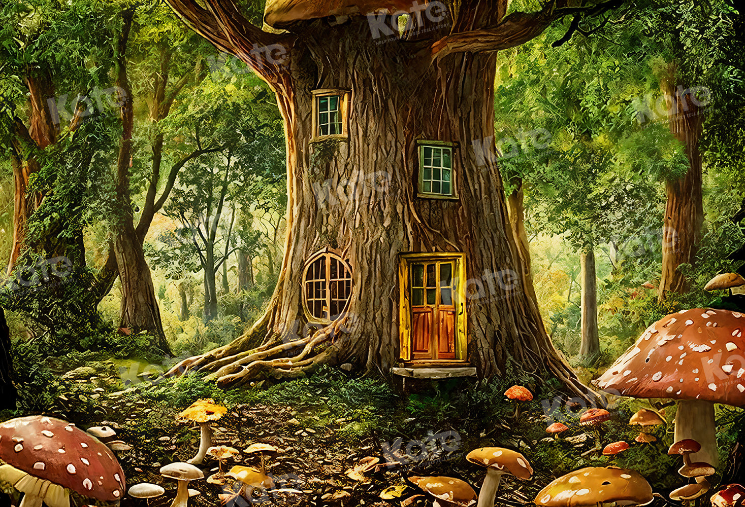 Kate Treehouse Forest Mushroom Backdrop for Photography - Kate Backdrop AU