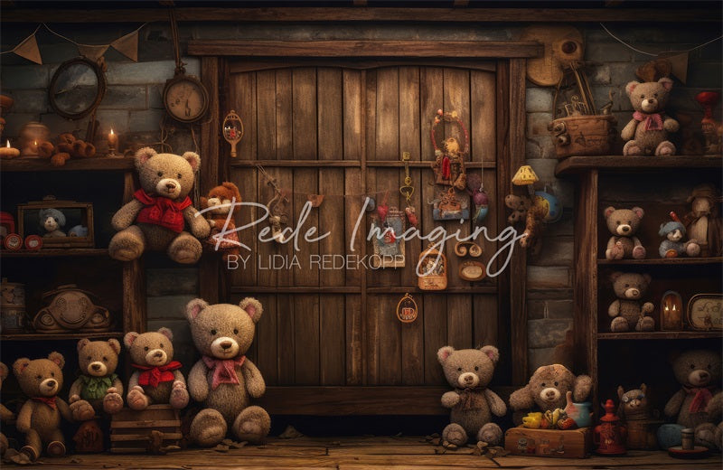 Kate Wooden Door Teddy Bear Backdrop Designed by Lidia Redekopp - Kate Backdrop AU