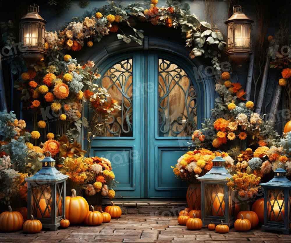 Kate Autumn Flower Store Blue Door Backdrop Designed by Emetselch - Kate Backdrop AU